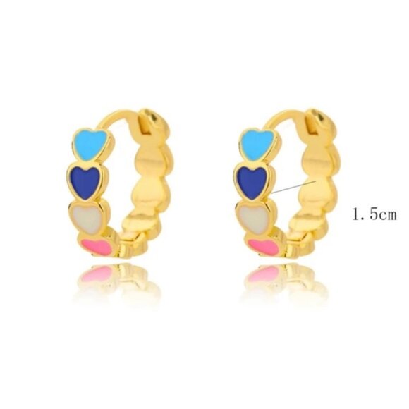 Colorful heart shaped demi sized hoop earrings - Picture 3 of 3